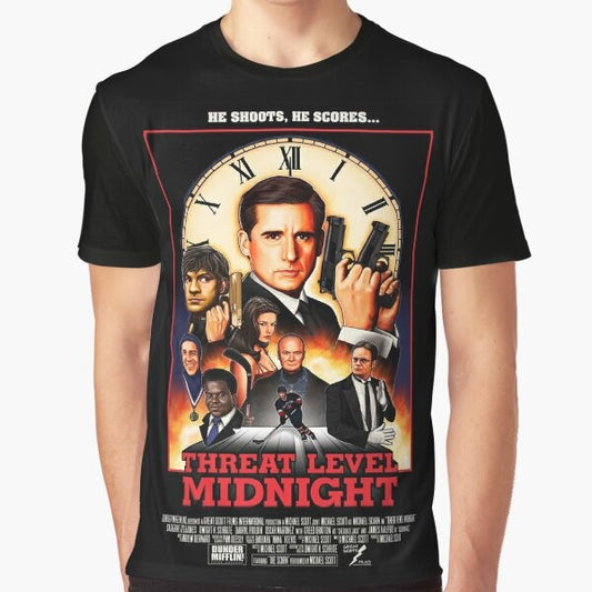 Threat Level Midnight Graphic T-Shirt featuring Dwight Schrute and Michael Scott from the TV show The Office