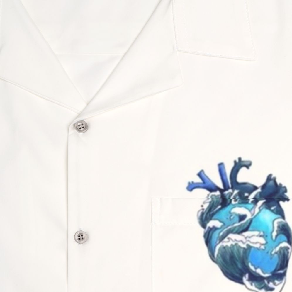 Beneath The Waves Hawaiian Shirt with Anatomical Heart and Ocean Waves Design - Detail