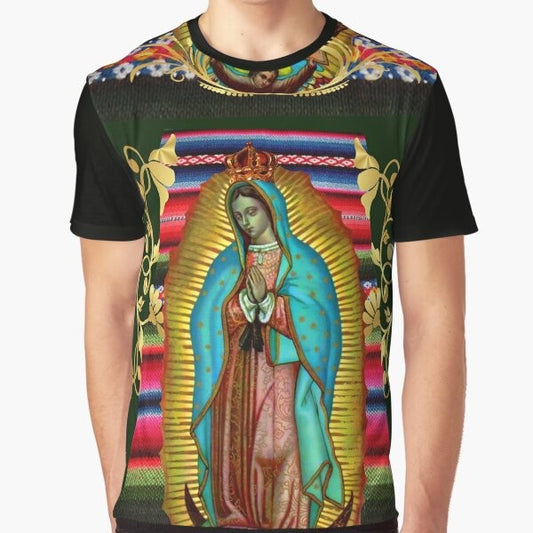 Graphic t-shirt featuring the iconic image of the Our Lady of Guadalupe, the Virgin Mary of Mexico