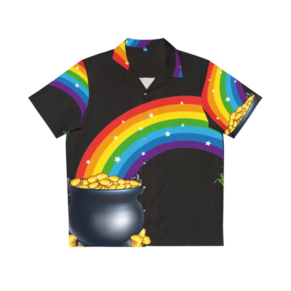 Lucky Hawaiian shirt with pot of gold and rainbow design