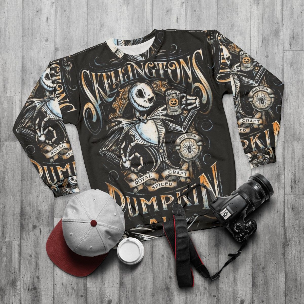 Jack Skellington Pumpkin King Halloween Sweatshirt - flat lay