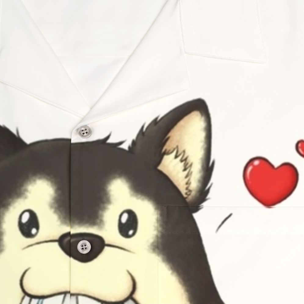 Black Hayate Anime Hawaiian Shirt Featuring the Beloved Puppy from Fullmetal Alchemist - Detail