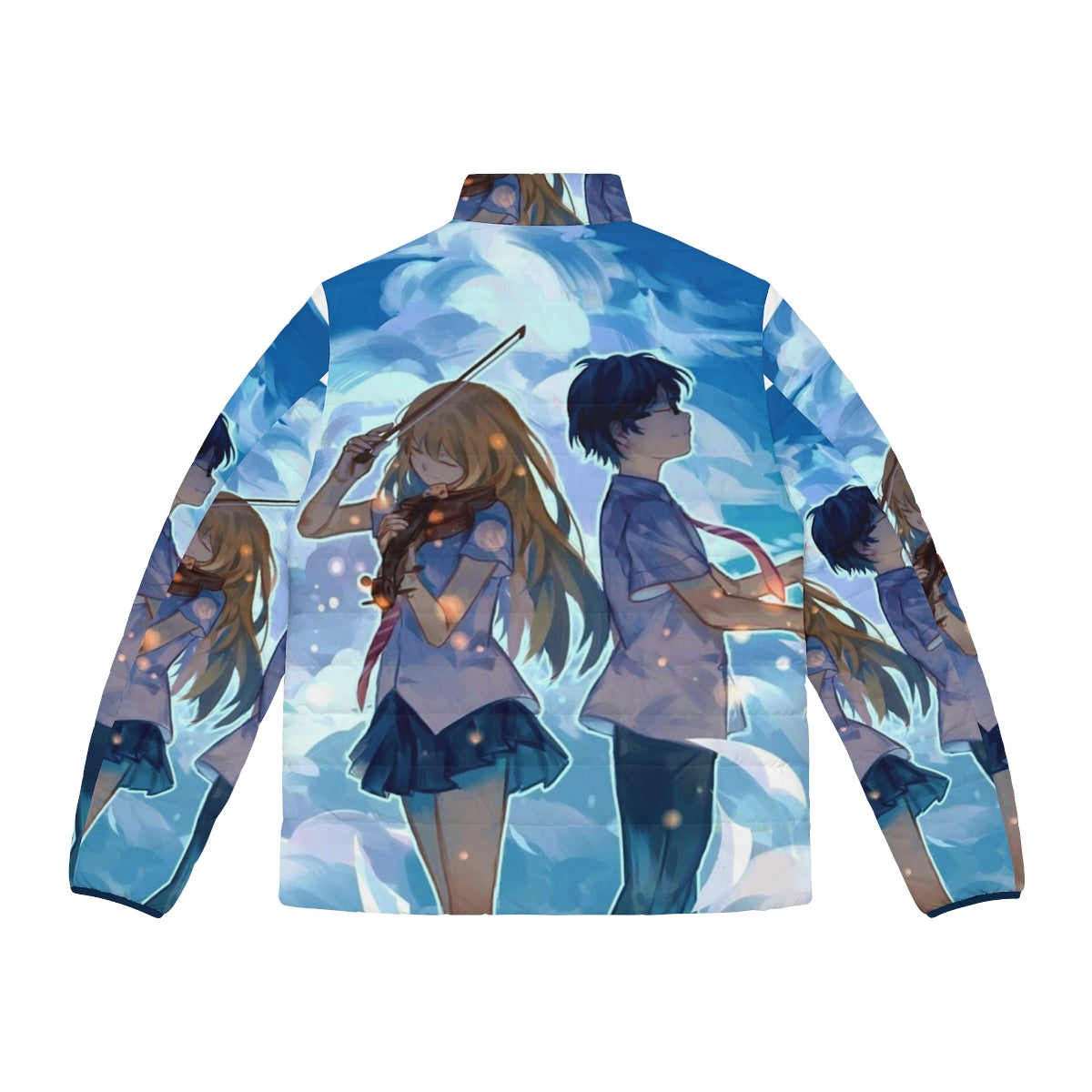 Your Lie in April inspired puffer jacket with anime characters Kousei and Kaori - Back