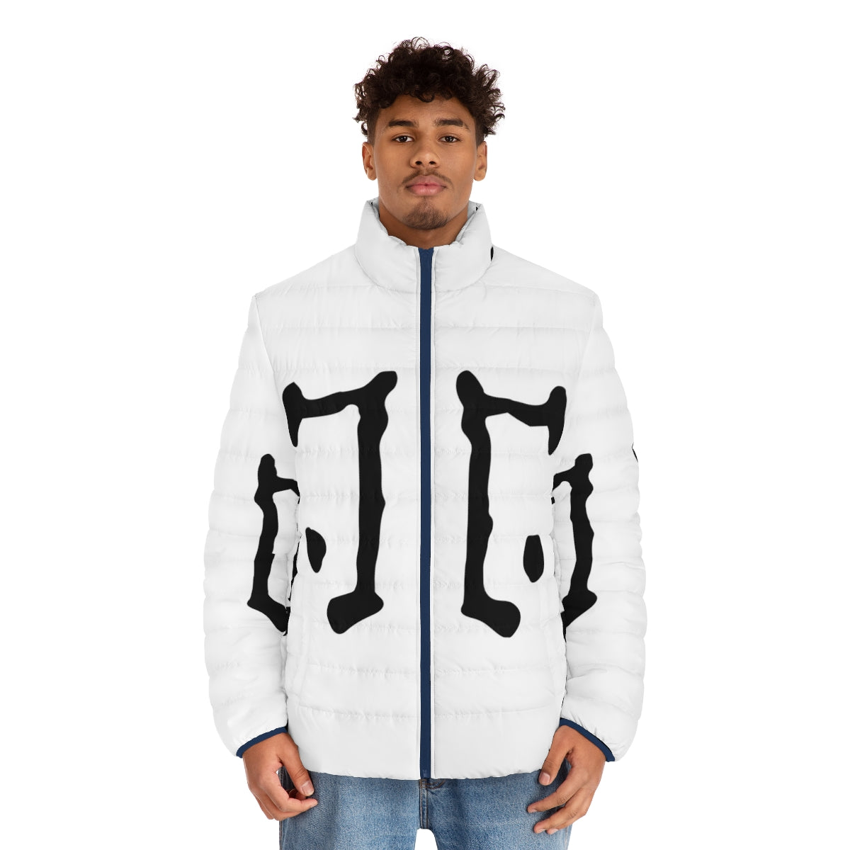 Rorschach logo puffer jacket inspired by the Watchmen superhero - men front