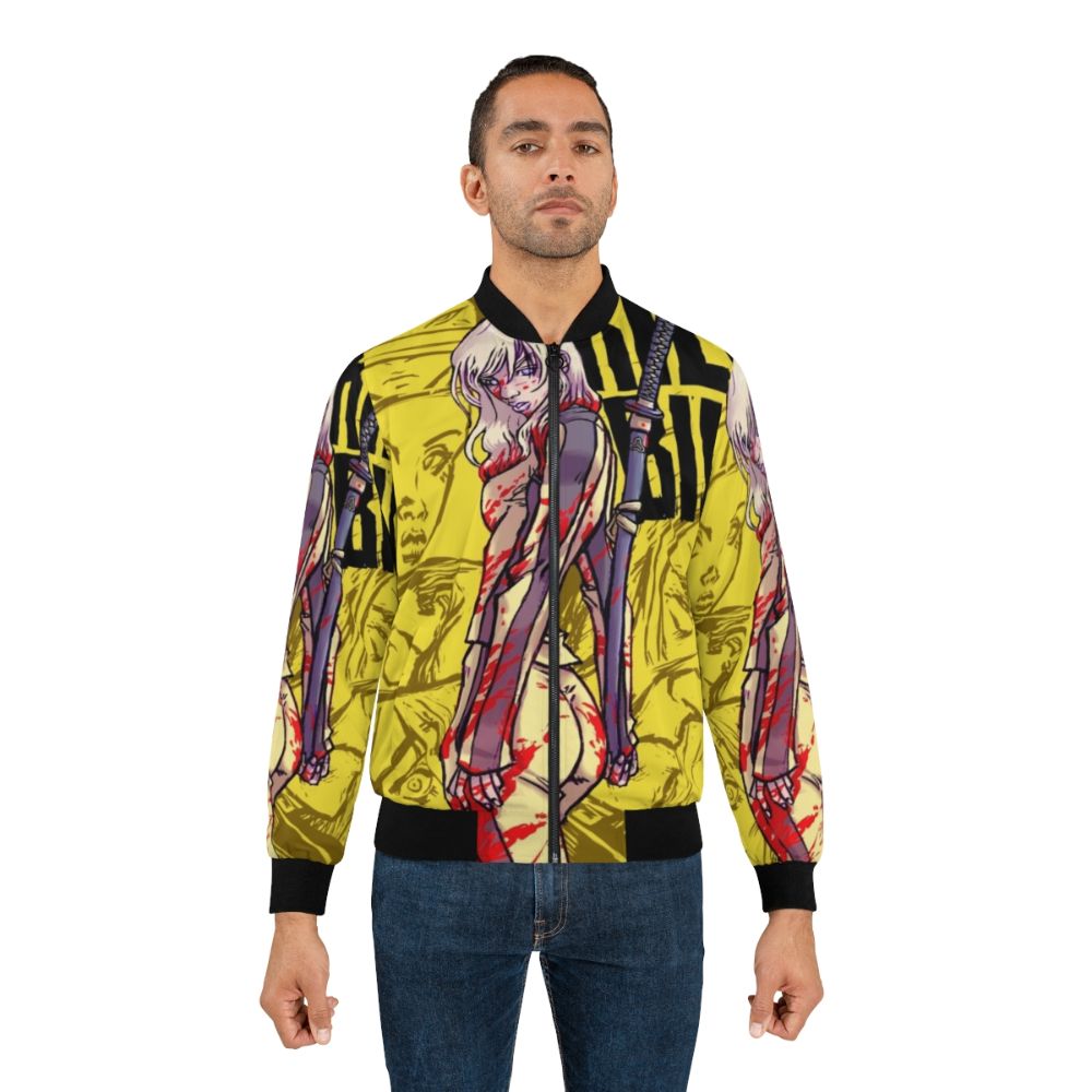 Kill Bill inspired bomber jacket with Beatrix Kiddo, ninja, sword, and pop culture graphics - Lifestyle