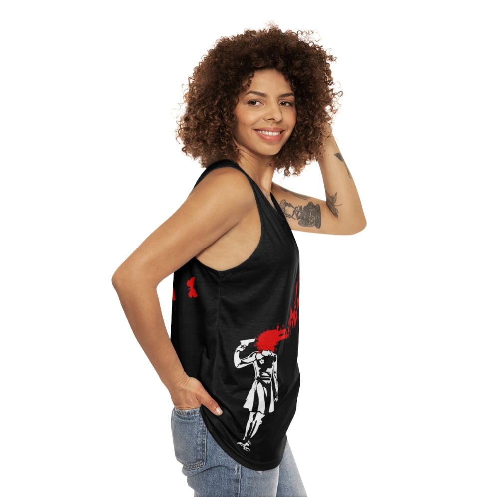 Banksy-inspired butterfly unisex tank top - women side