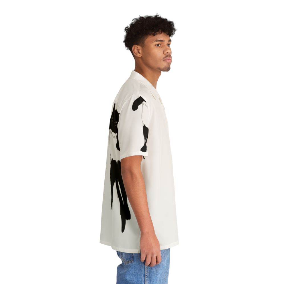 Black cat silhouette graphic on a Hawaiian style shirt - People Pight