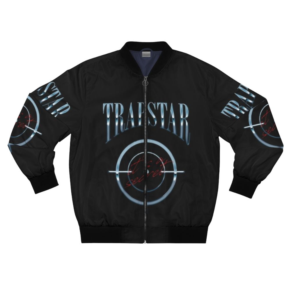 Trapstar Watch Your Back Bomber Jacket with Vibrant Purple Colors and Graphic Design