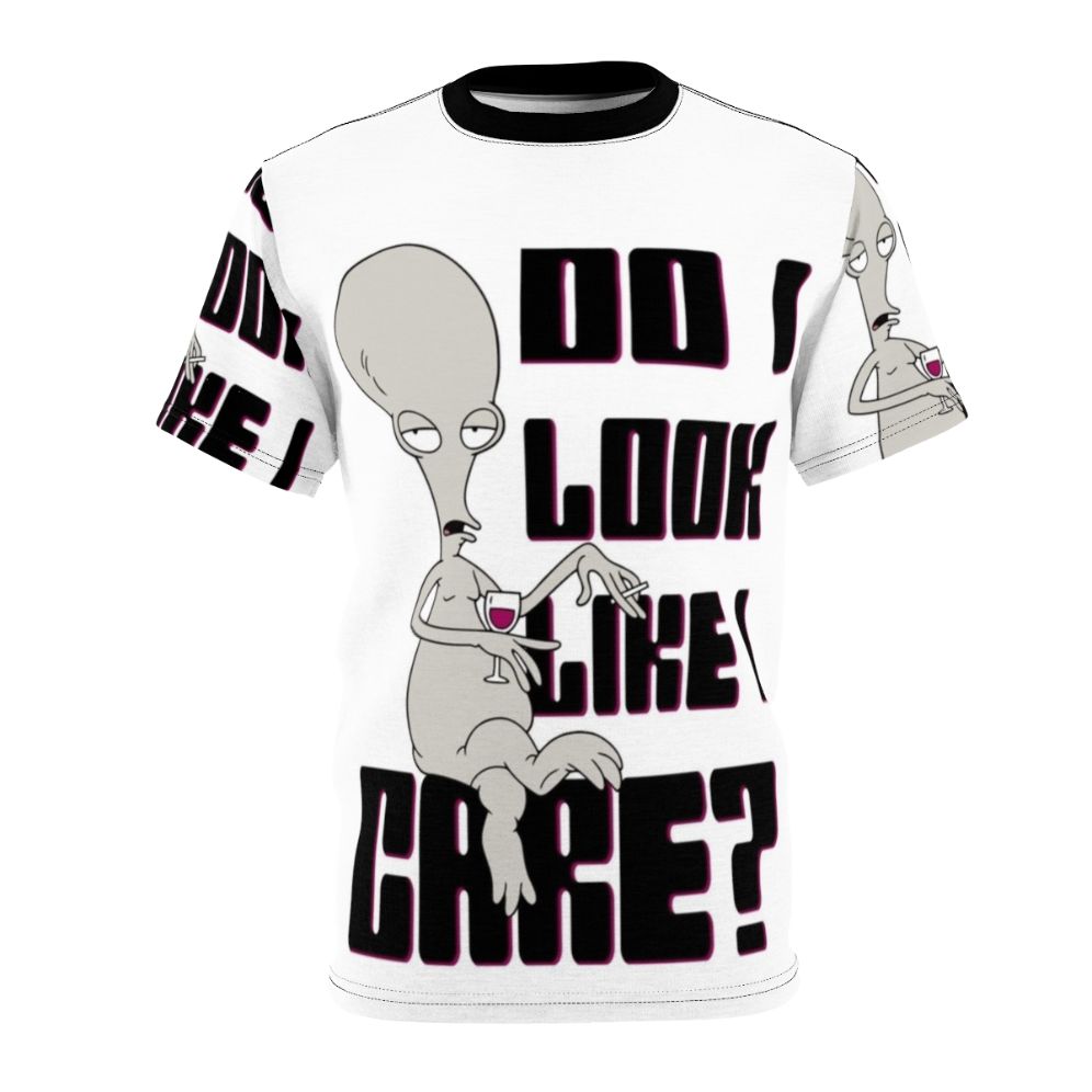 Unisex "Do I Look Like I Care?" graphic tee with a sassy alien design