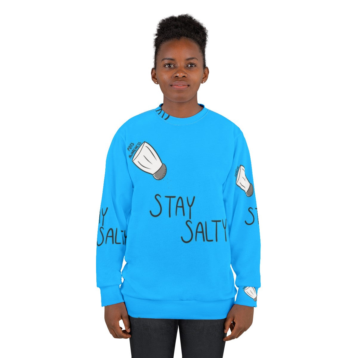 Stay Salty POTS Awareness Sweatshirt featuring a blue design with text - women