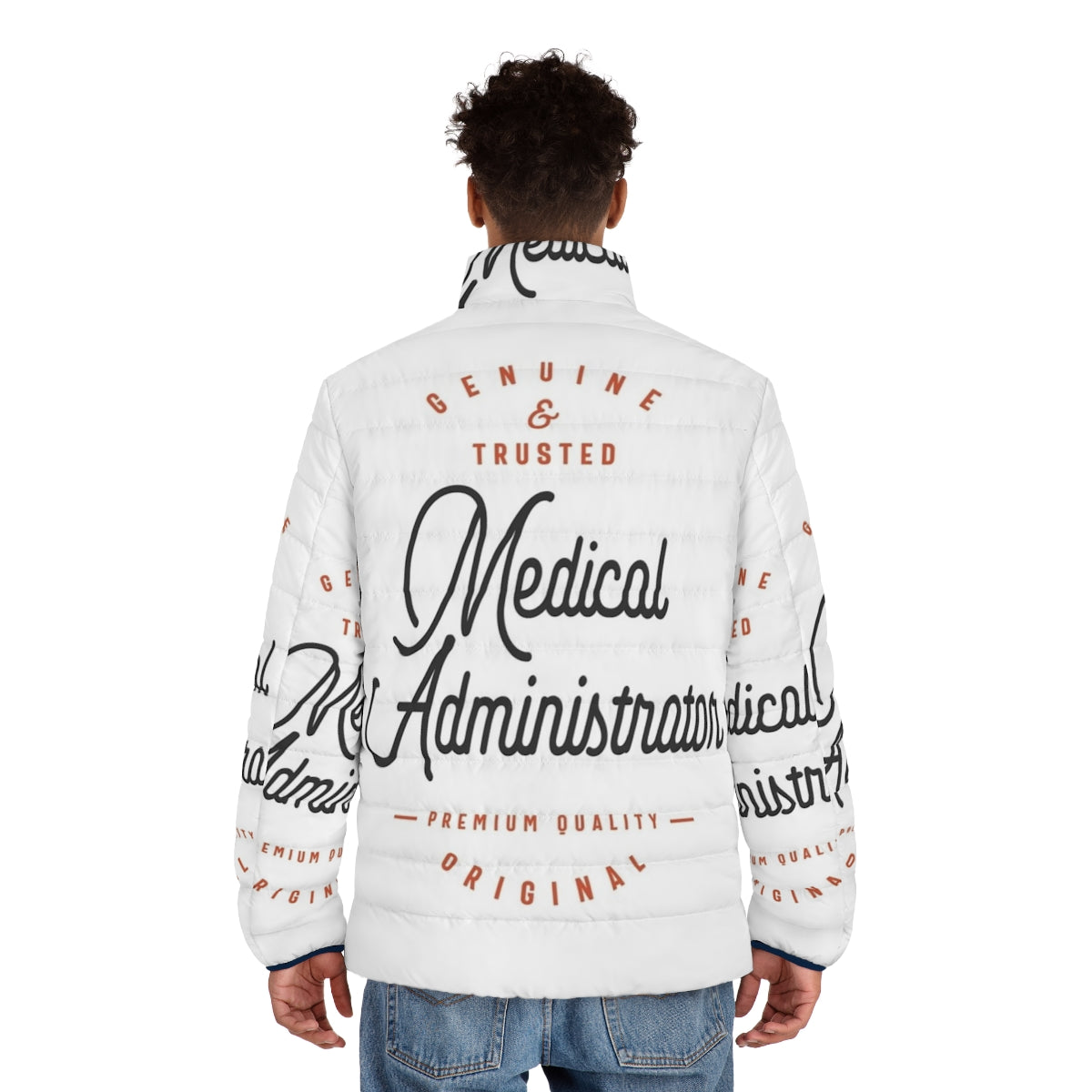 Medical administrator wearing a puffer jacket for healthcare professionals - men back