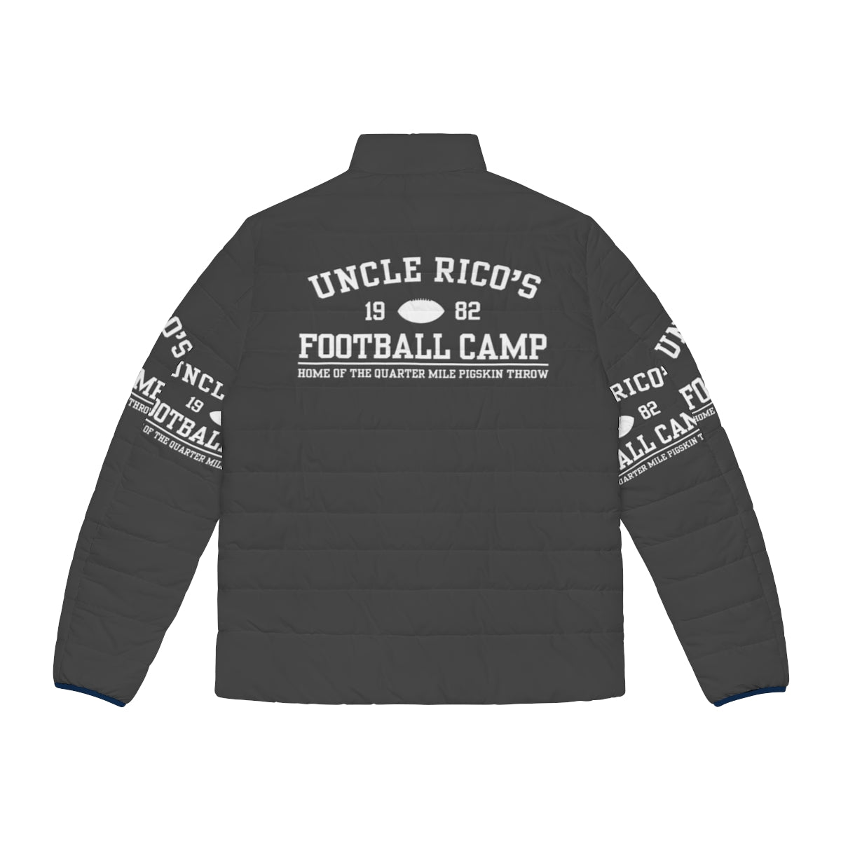 Uncle Rico's Football Camp Puffer Jacket with Napoleon Dynamite inspired design - Back