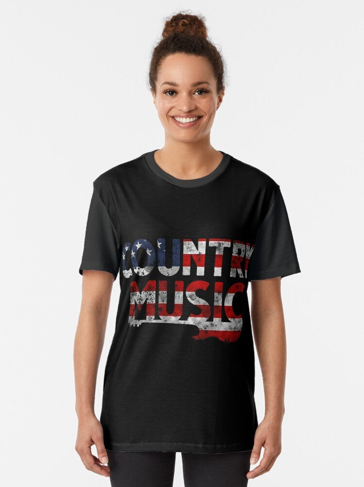 Vintage country music graphic with retro guitar and American flag design for line dancers - Women