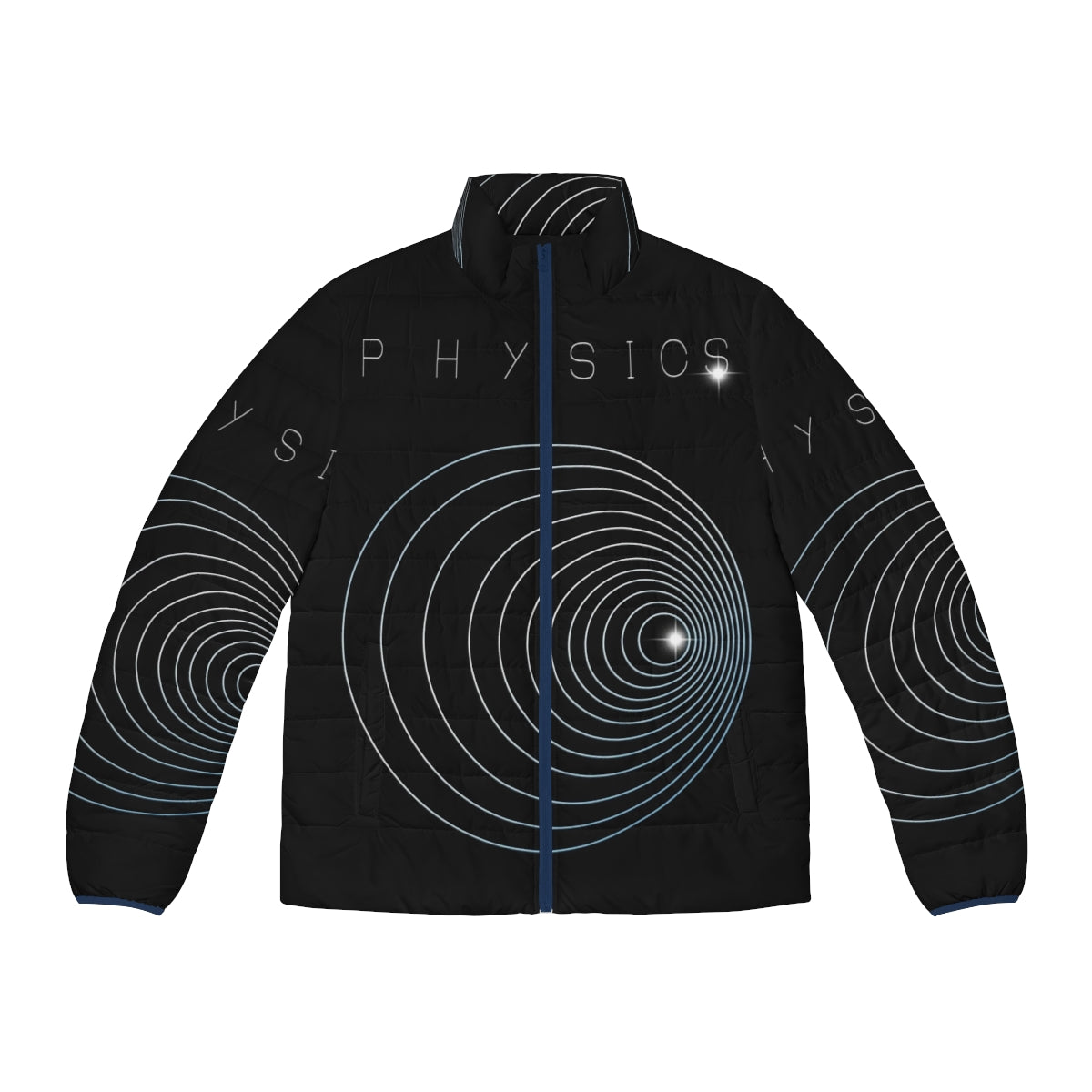 Puffer jacket with physics doppler effect graphic design