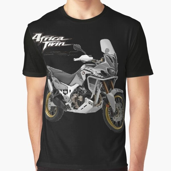 Africa Twin graphic t-shirt featuring an adventure rider on a motorcycle