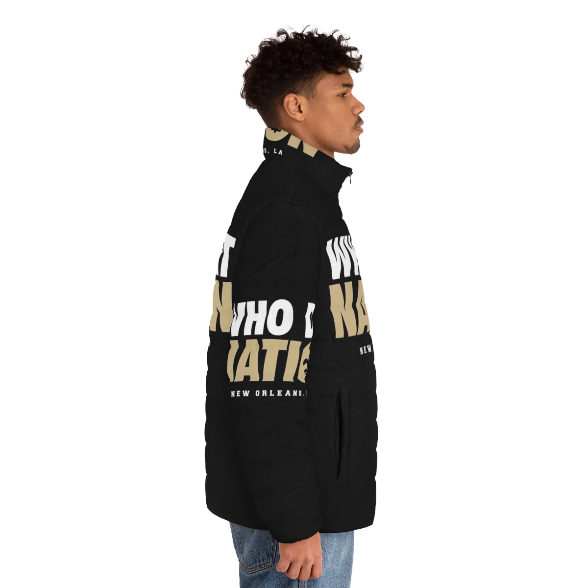 New Orleans Saints "Who Dat Nation" Retro 8-Bit Puffer Jacket - men side right