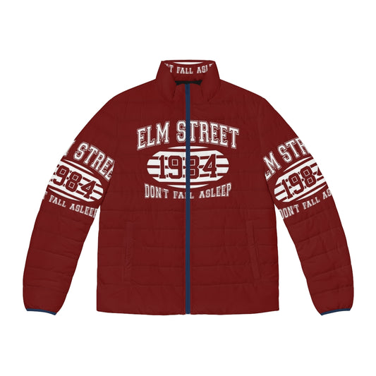 Elm Street College Puffer Jacket featuring Freddy Krueger design