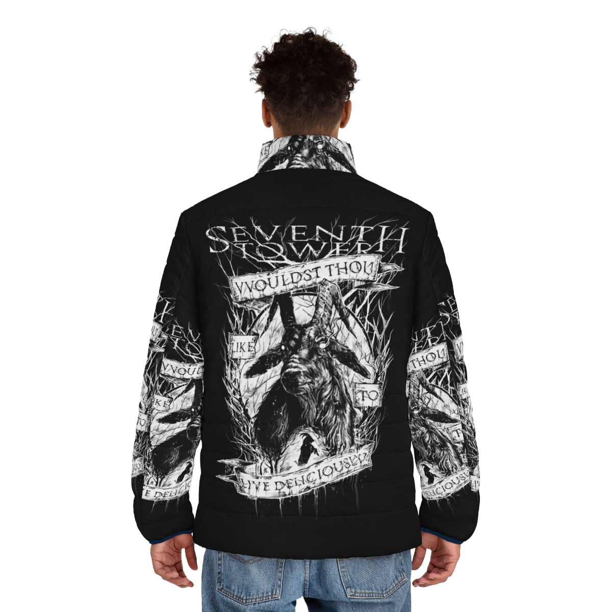 The Vvitch-inspired puffer jacket with occult and horror design - men back