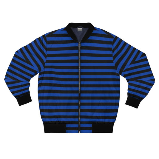 Cobalt blue and black horizontal stripes bomber jacket