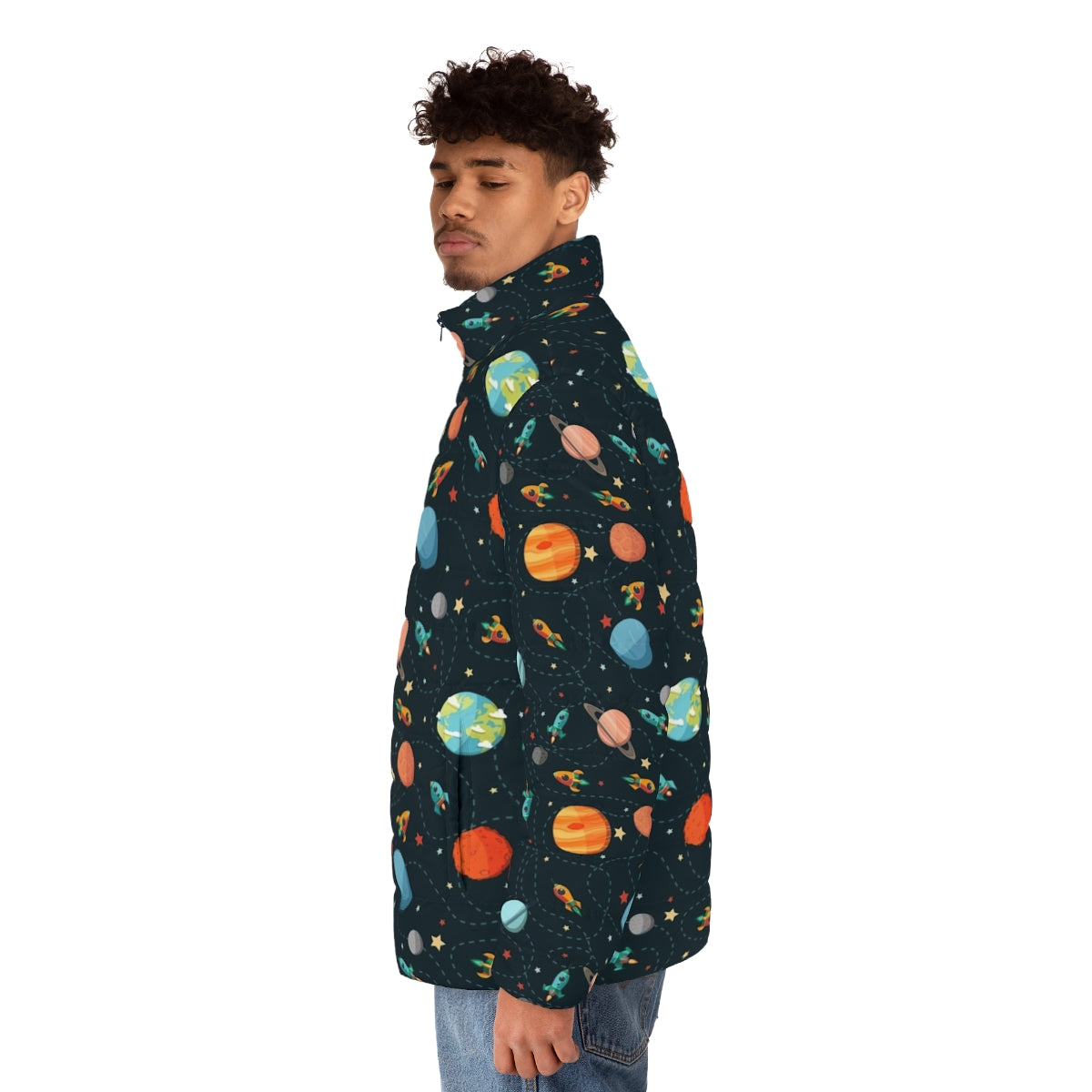 Cute and cozy space-themed puffer jacket for children - men side left