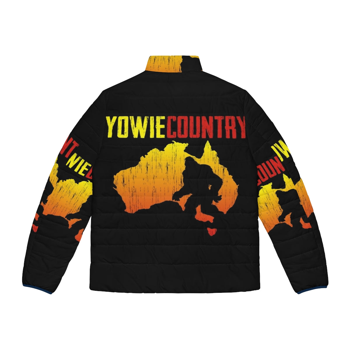 Yowie Country Puffer Jacket featuring a bigfoot or sasquatch-inspired design - Back