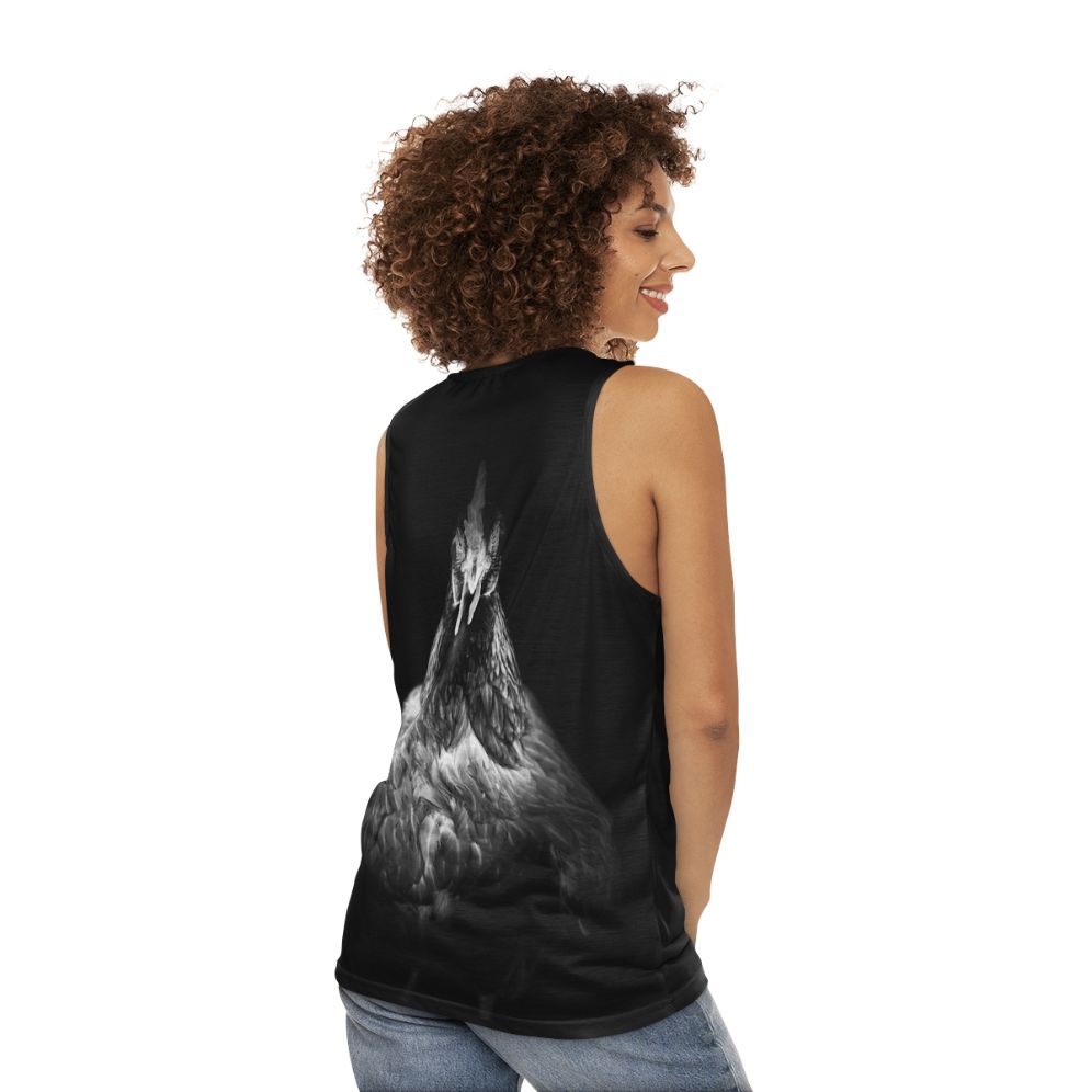 Hentensity Unisex Tank Top with Chicken, Rooster, and Bird Graphic Design - women back