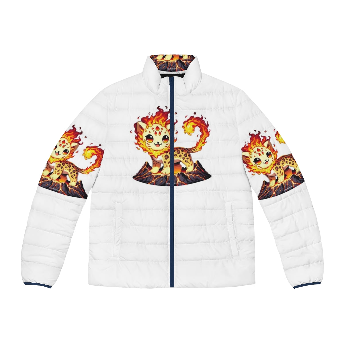 Lava Leopard puffer jacket with fantastical animal print design