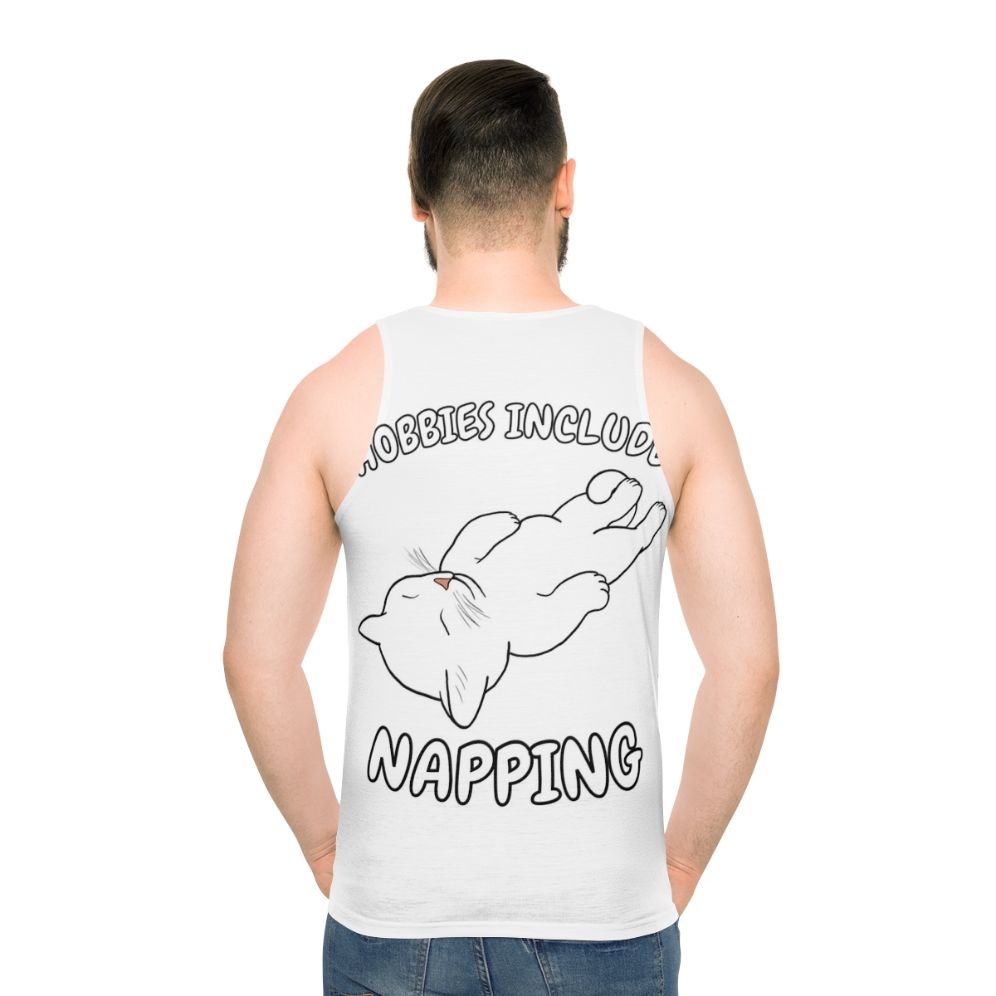 White cat napping unisex tank top - men back