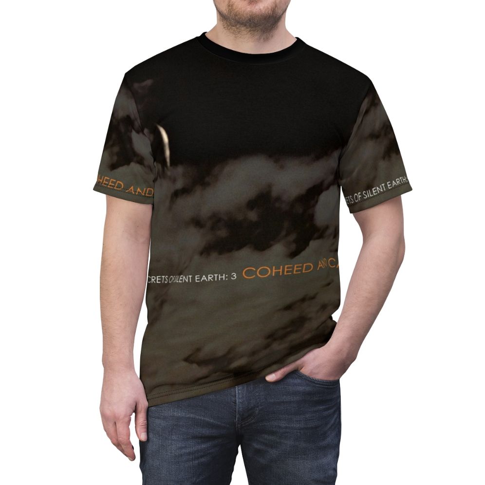 Coheed and Cambria inspired T-shirt featuring the album cover art for "In Keeping Secrets of Silent Earth" - men front