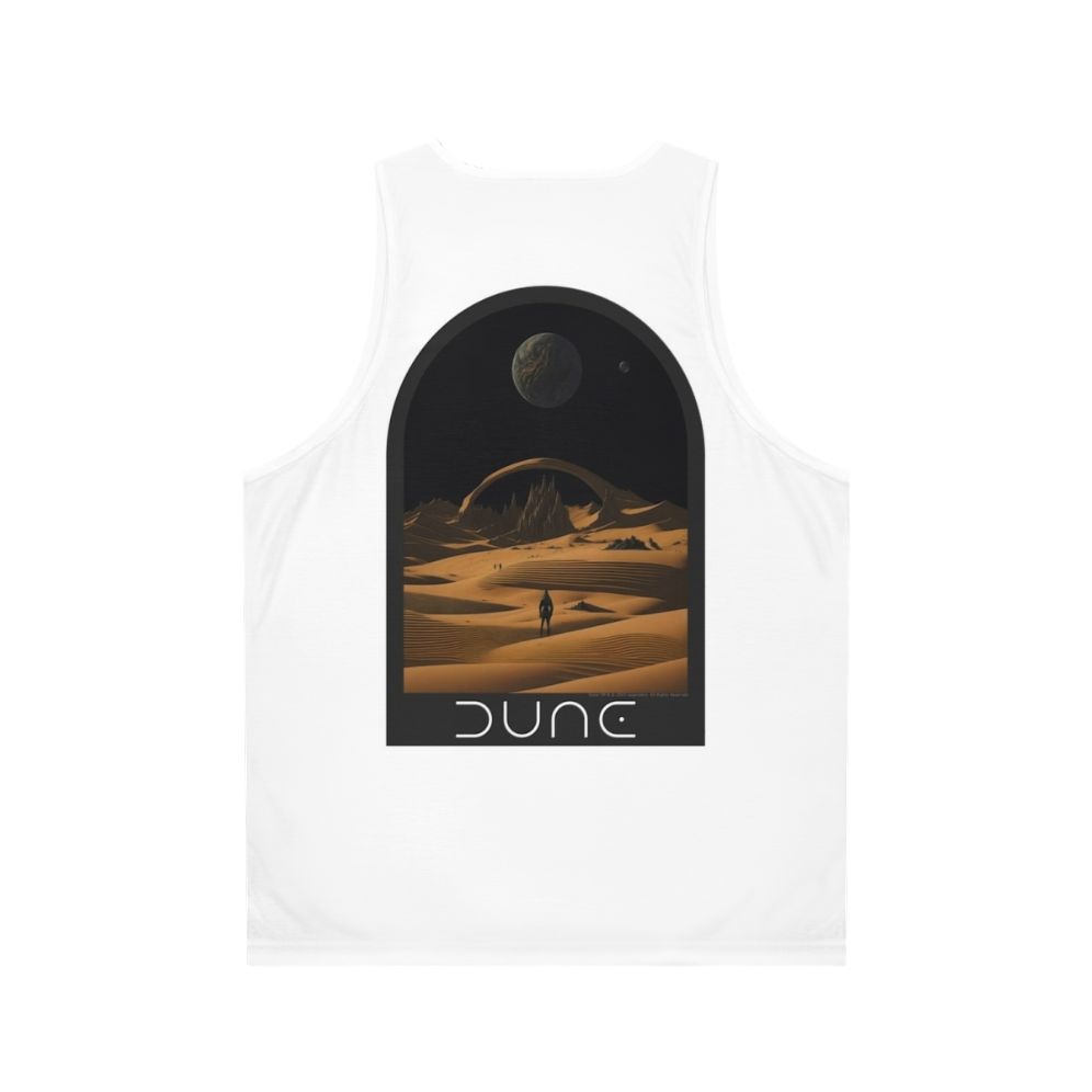 Dune-inspired unisex tank top with desert landscape design - Back