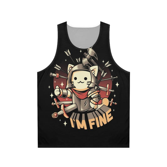 Unisex "I'm Fine" Cat Medieval Knight Tank Top