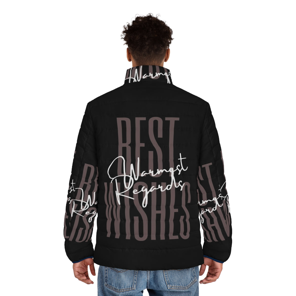 Schitt's Creek inspired "Best Wishes Warmest Regards" puffer jacket - men back