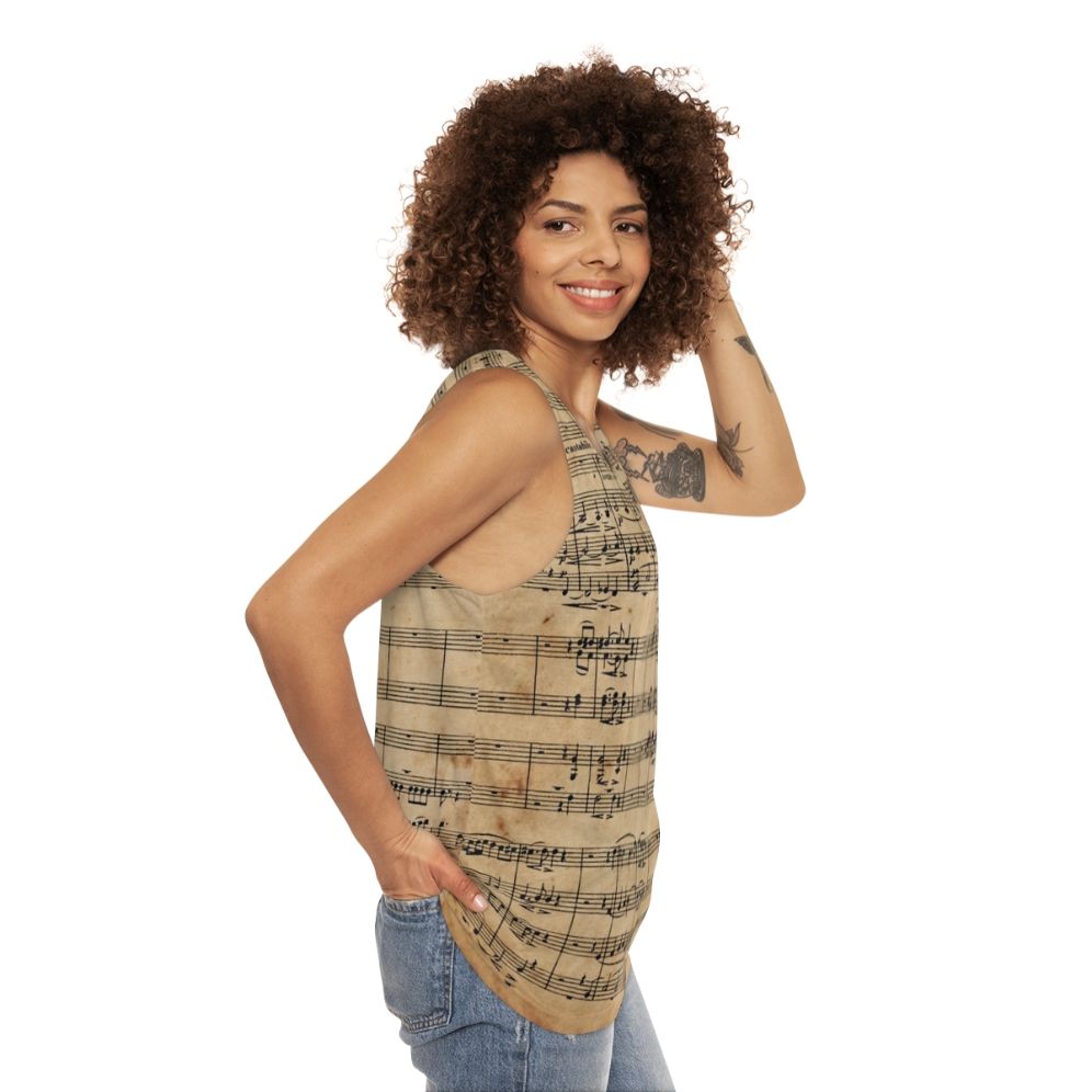 Beethoven's 9th symphony sheet music on antique paper design for unisex tank top - women side