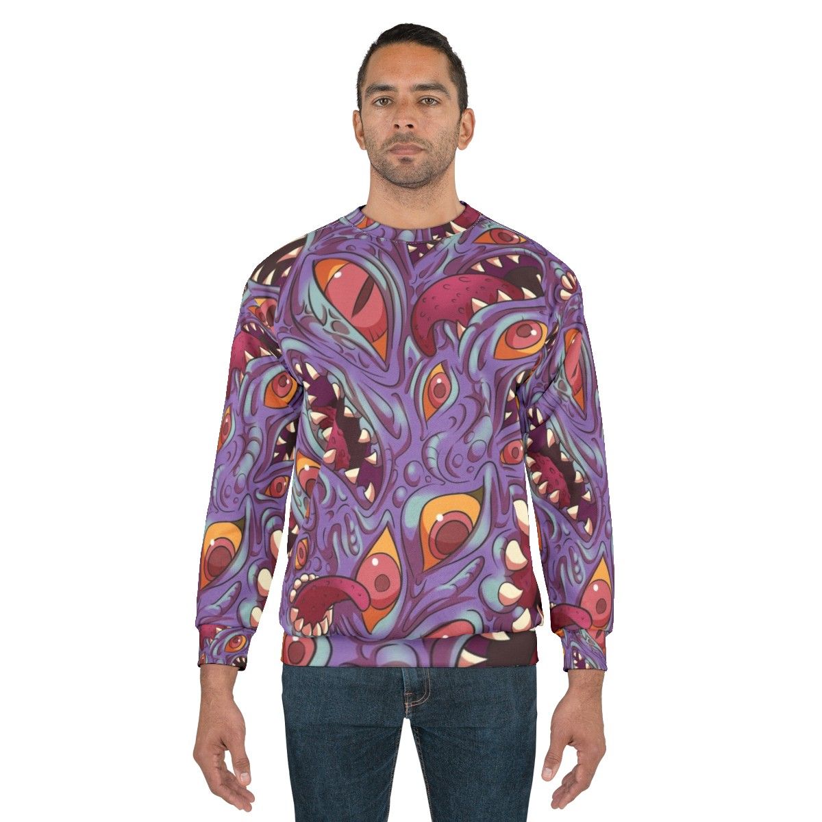 Lovecraftian horror sweatshirt with eldritch creature design - men