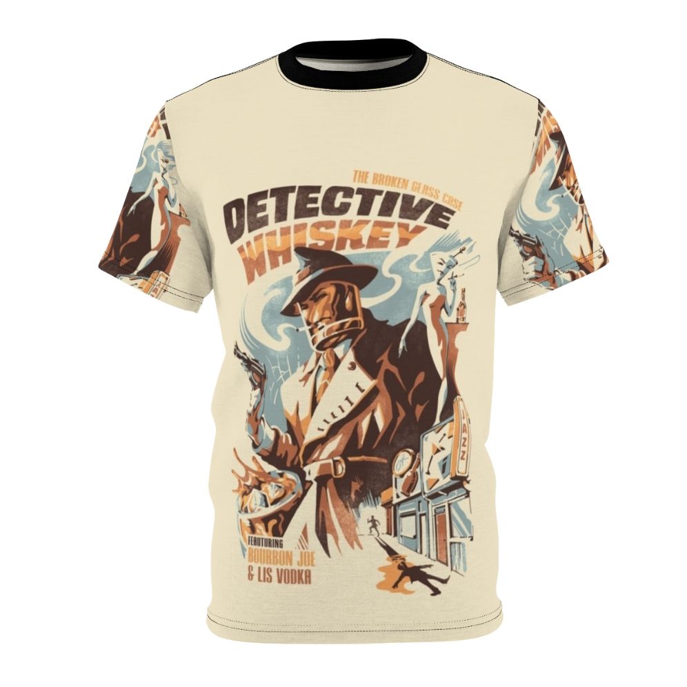 Vintage style t-shirt with detective and whiskey graphic