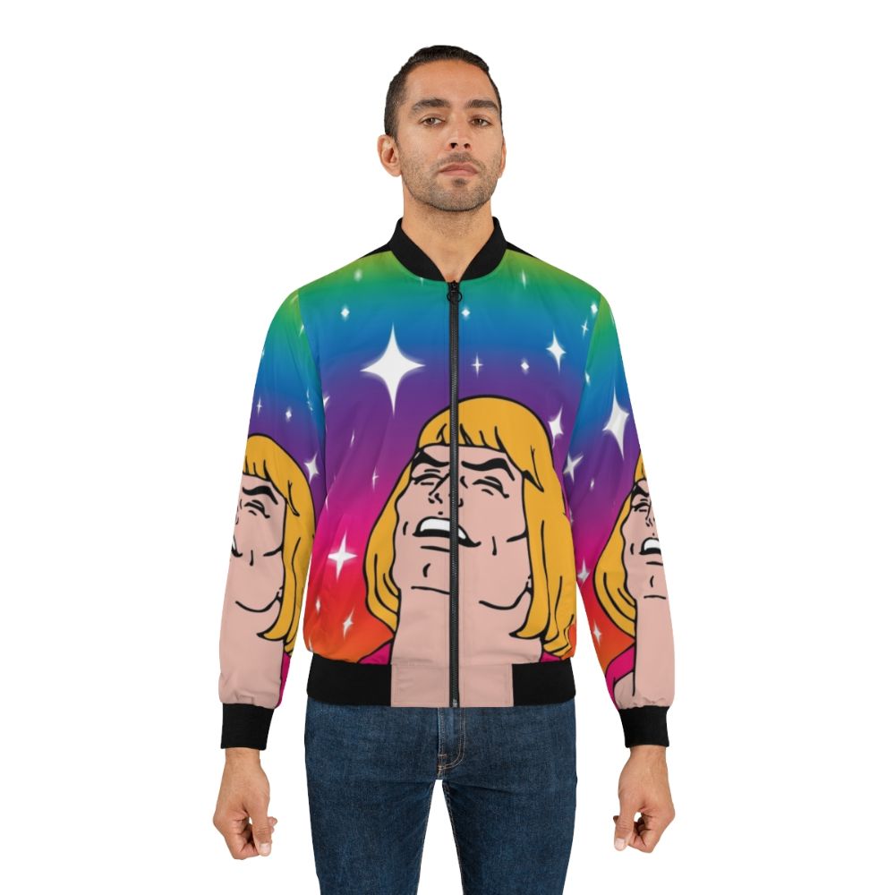 He-Man Masters of the Universe Bomber Jacket with rainbow and meme design - Lifestyle