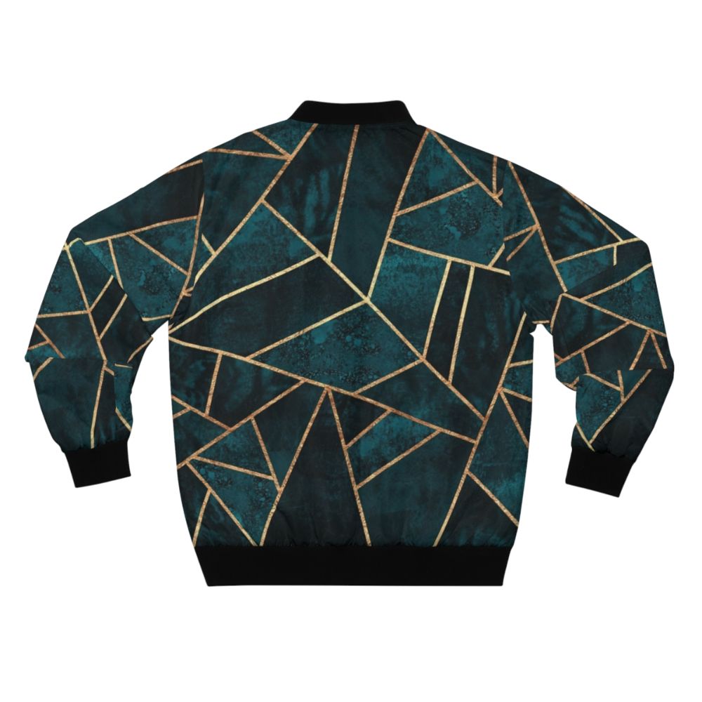 Geometric dark teal bomber jacket with abstract pattern - Back