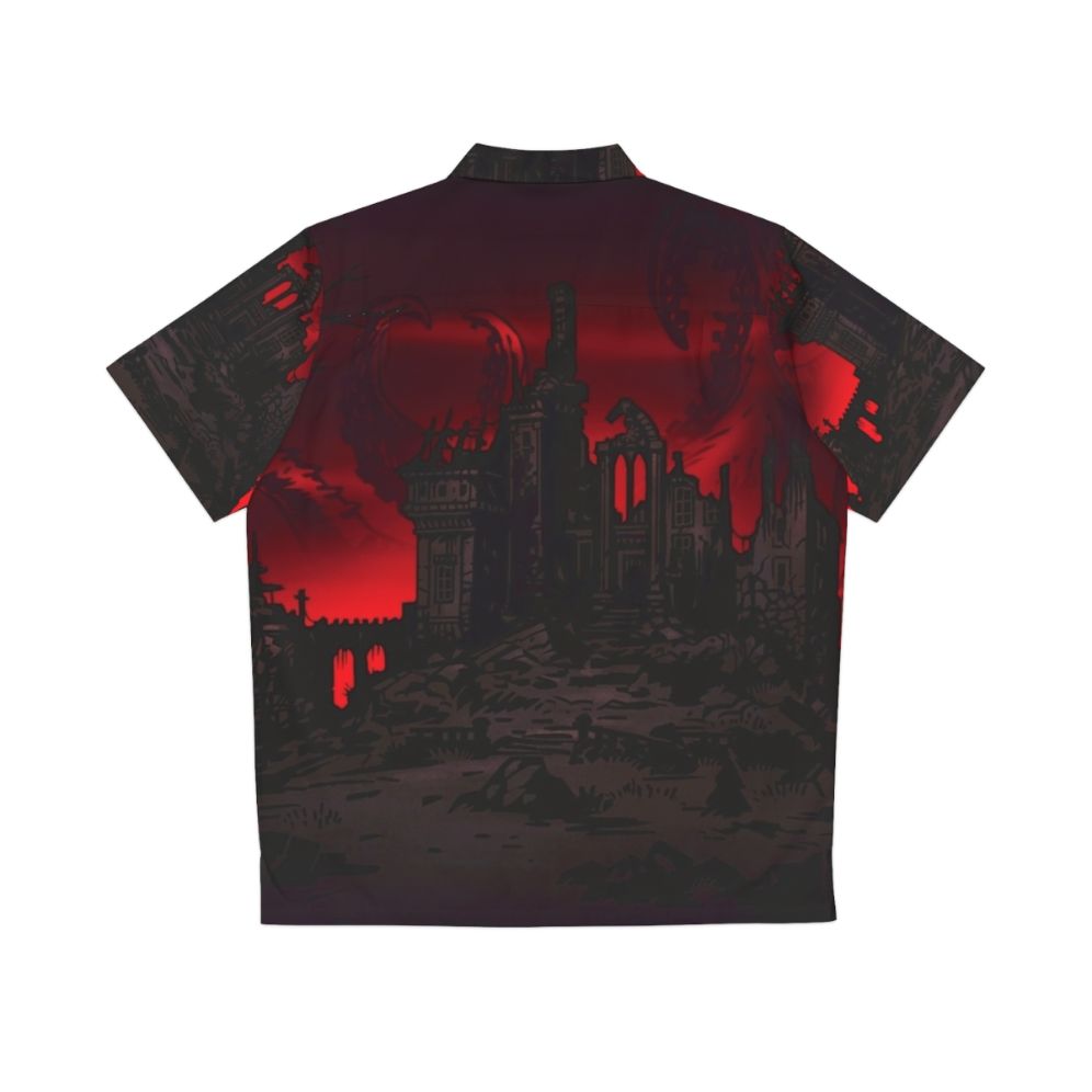 A dark and moody Hawaiian shirt with Lovecraftian and Gothic inspired designs, perfect for Darkest Dungeon fans. - Back