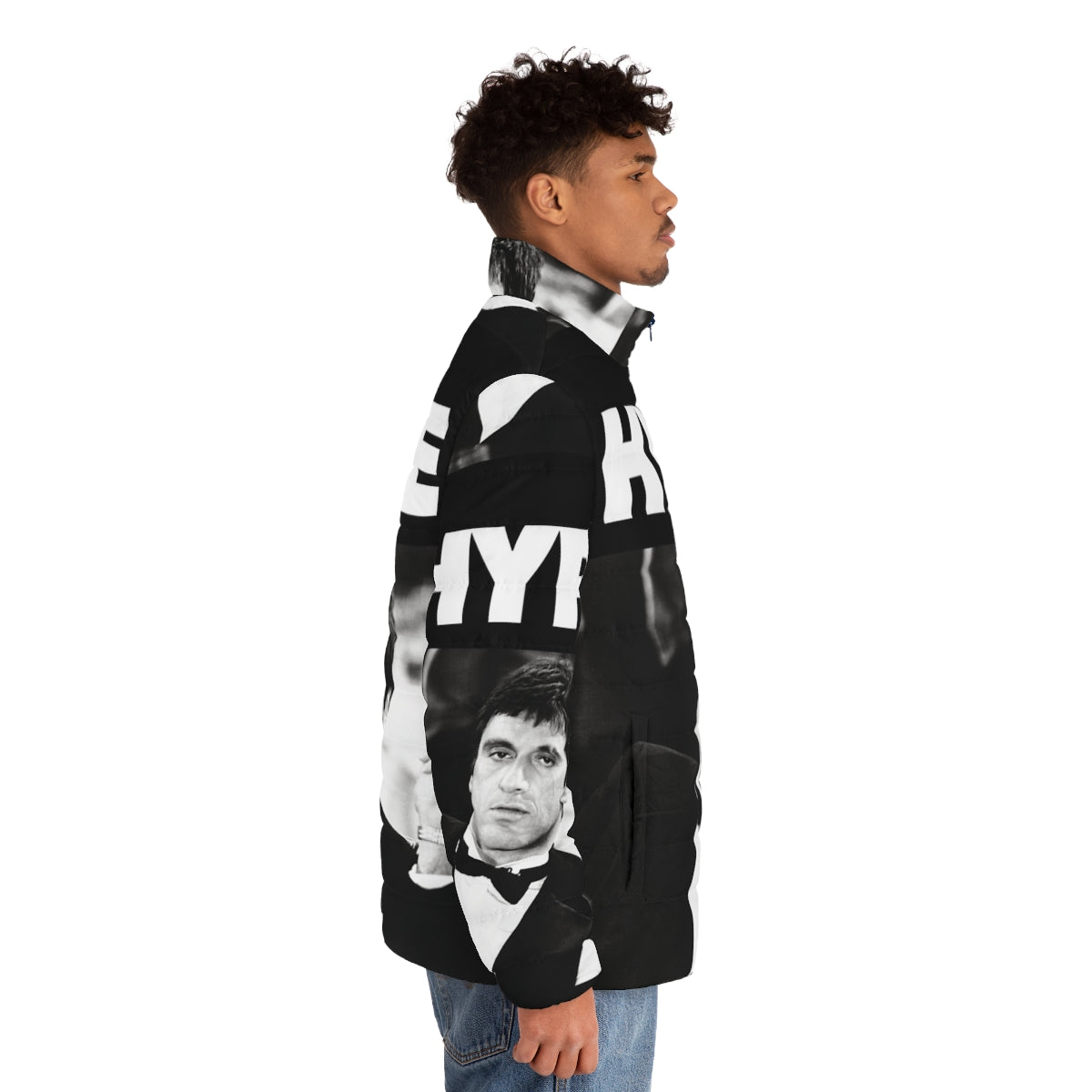 Scarface edition puffer jacket featuring Al Pacino's iconic character - men side right