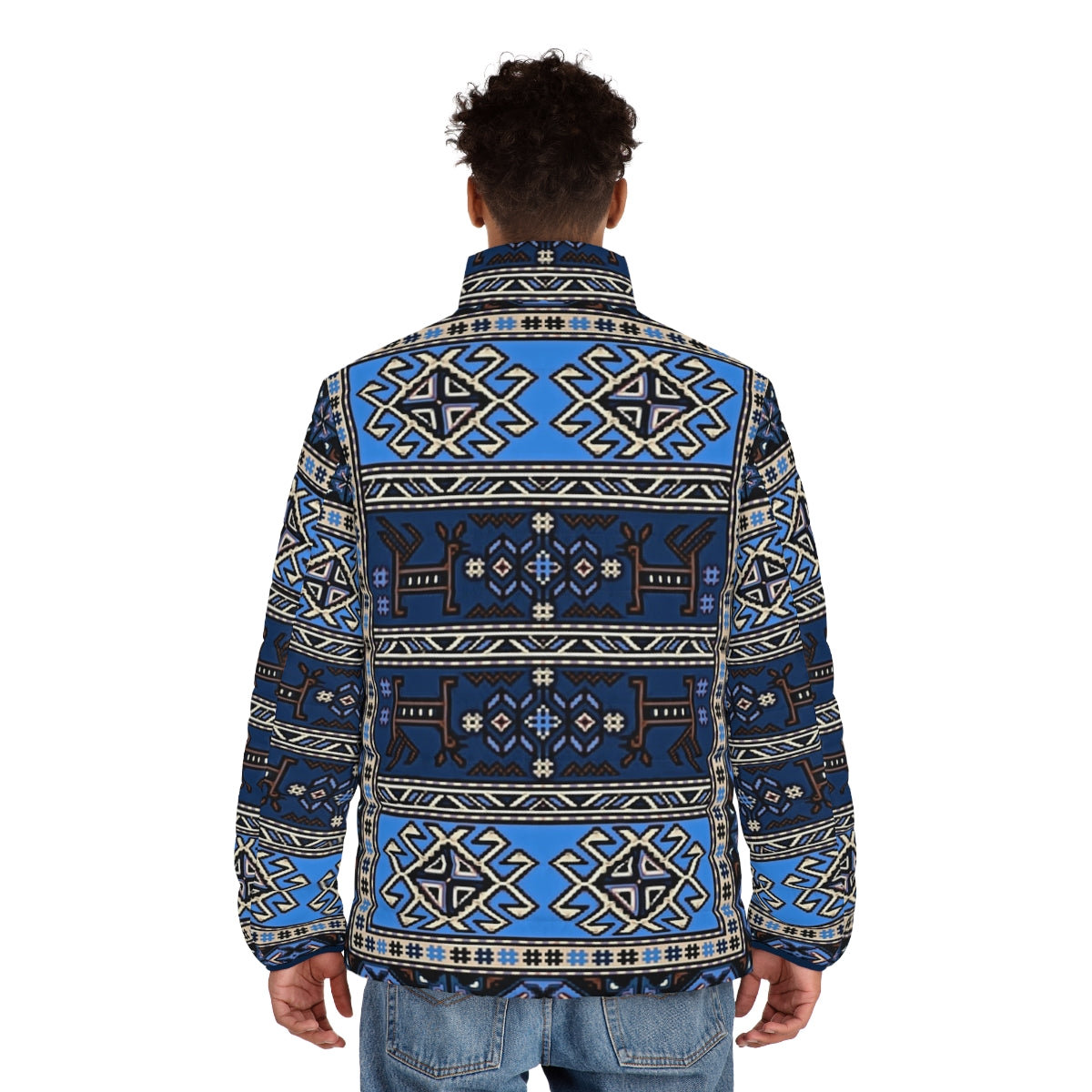 Armenian art pattern puffer jacket with traditional motifs - men back