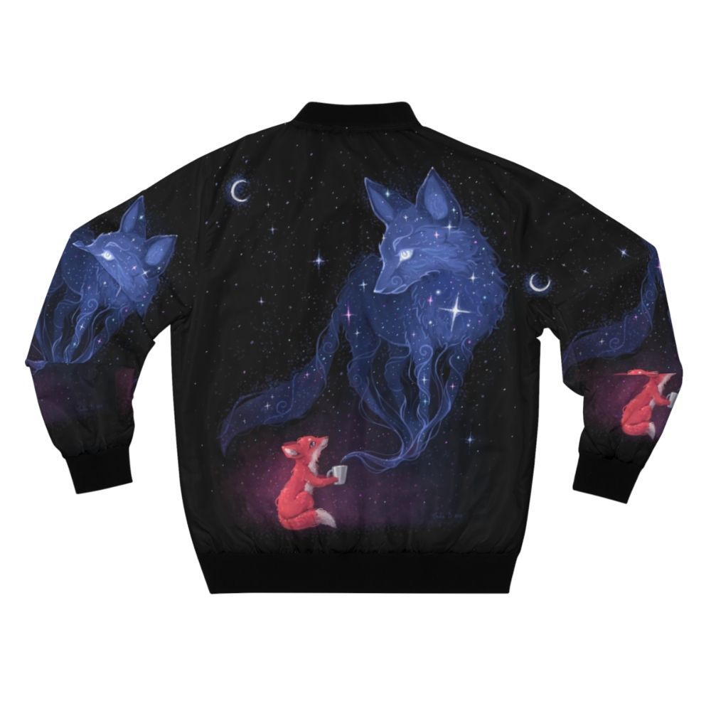 Celestial bomber jacket featuring a cute animal design with stars, moon, and cosmic elements - Back