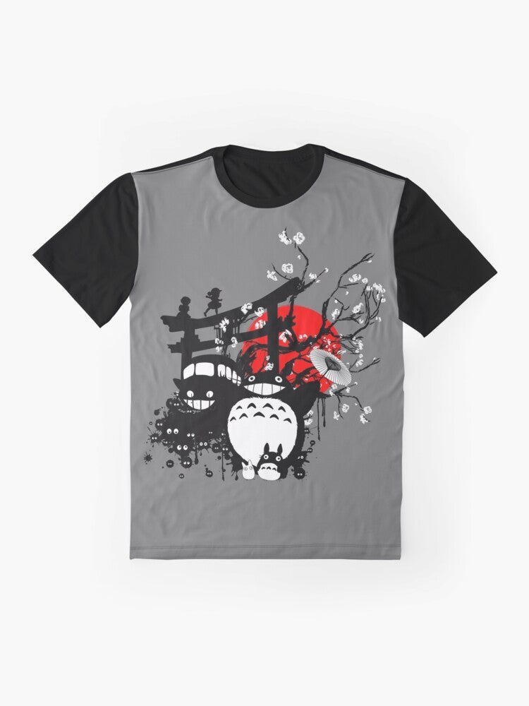 Japan Anime Graphic T-Shirt with Red Sun and Moon Design - Flat lay