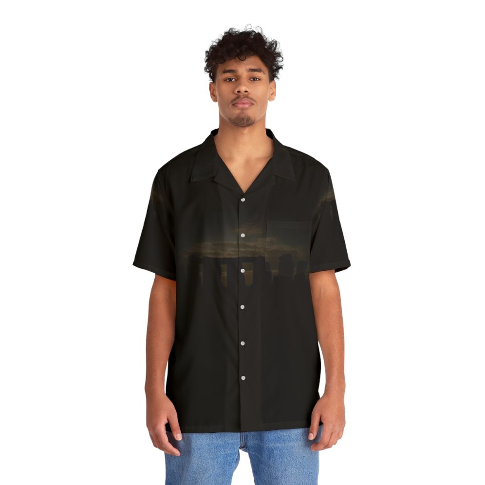 Henge Hawaiian Shirt with Circular Monument Silhouette - People Front