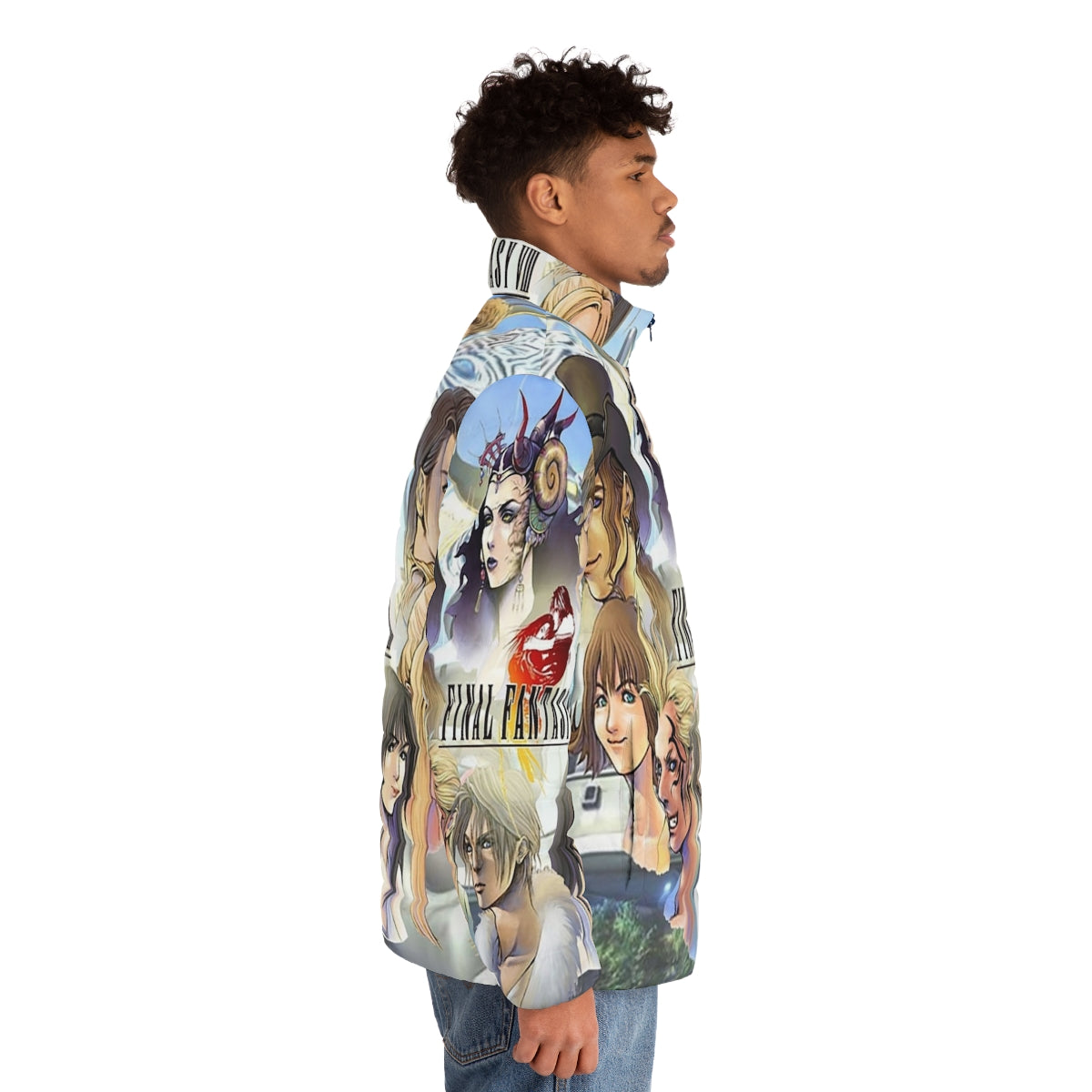 Final Fantasy VIII Puffer Jacket featuring iconic game characters and elements - men side right