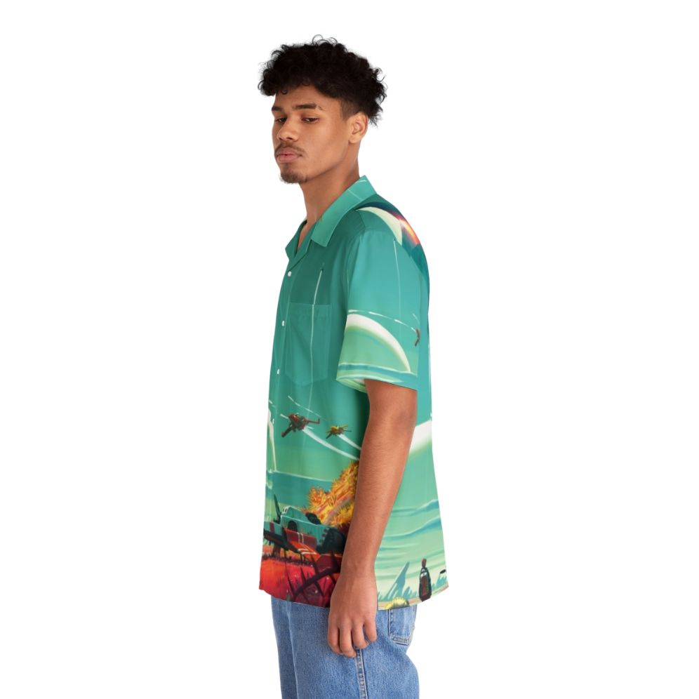 No Man's Sky Horizon Hawaiian Shirt featuring a space-themed design - People Left