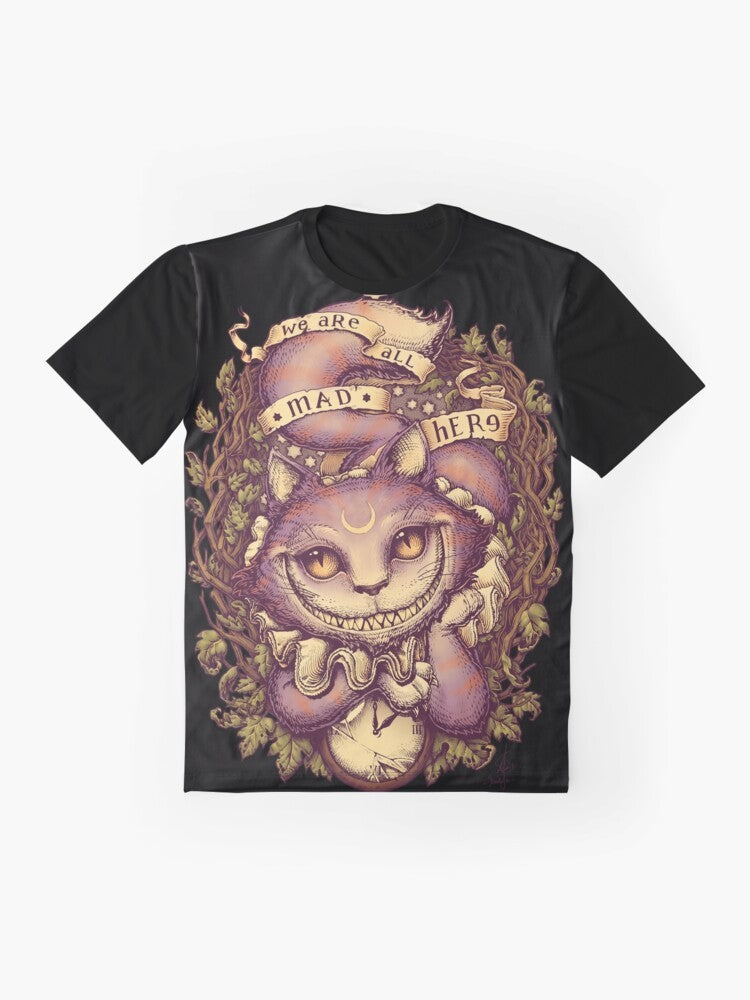 Cheshire Cat Graphic T-Shirt - Alice in Wonderland Inspired Retro Design - Flat lay