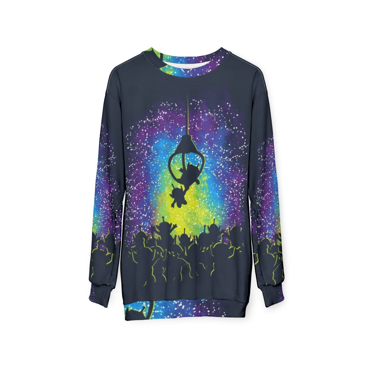 Master Sweatshirt with vibrant space and alien design - hanging