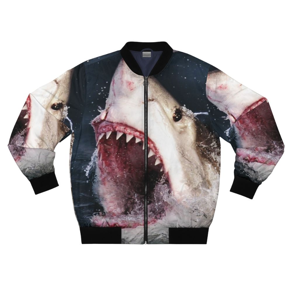 Great White Shark Bomber Jacket with 3D Shark Bite Design