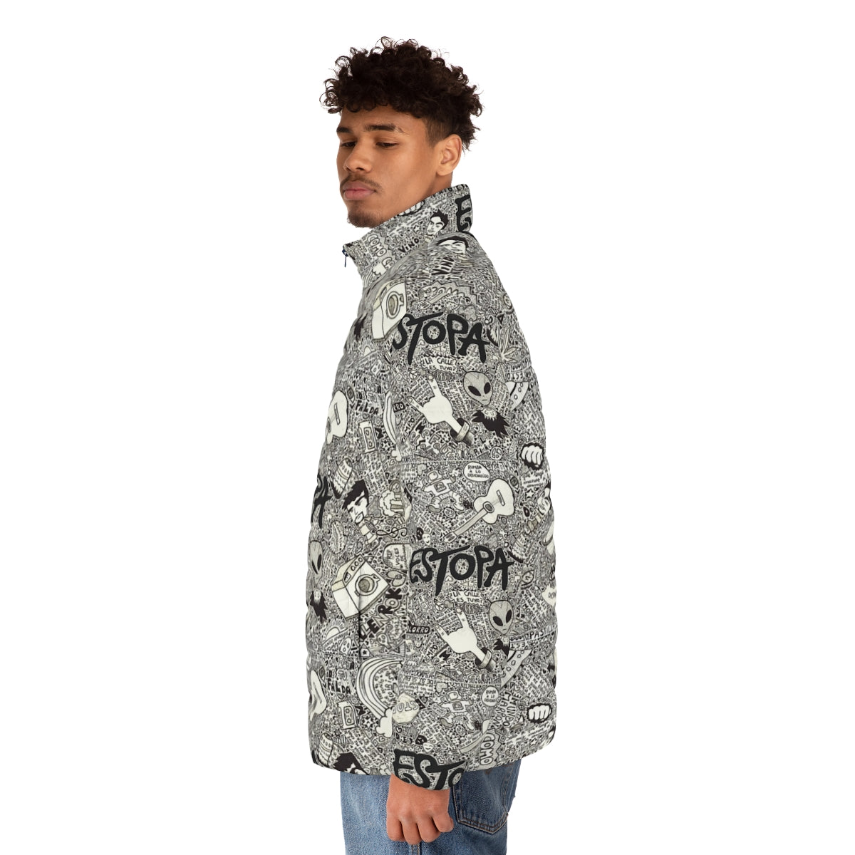 ESTOPA puffer jacket featuring the iconic Spanish band's logo and artwork - men side left