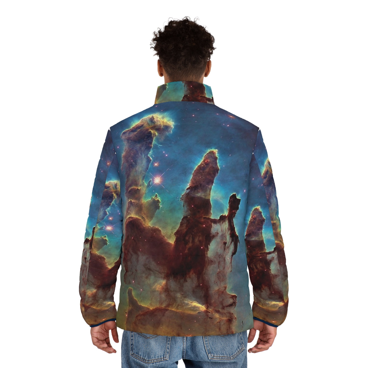 Pillars of Creation puffer jacket with space and astronomy design - men back